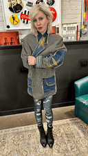 Herringbone Punk Blazer – Denim Lapel & Pocket Mashup - Reckless Swagger