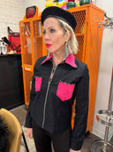 Hot Pink Mechanic Style Jacket - Jolly Roger Back Design - Reckless Swagger