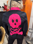 Hot Pink Mechanic Style Jacket - Jolly Roger Back Design - Reckless Swagger