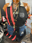 "I Hate Your Band" Striped Waistcoat – Punk Rock Statement Piece - Reckless Swagger