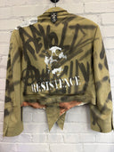 Khaki Black Pinned & Punked Cropped Blazer - Reckless Swagger