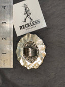 Large Black Faceted Stone with Pearl Surround Adjustable Ring - Reckless Swagger