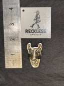 Large White Silvertone Animal Skull Horns Adjustable Ring - Reckless Swagger