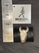 Large White Silvertone Animal Skull Horns Adjustable Ring - Reckless Swagger