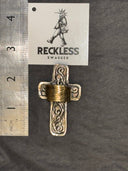 Large White Silvertone Cross Adjustable Ring - Reckless Swagger