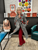 Leopard Coat with Red Hearts, Black Crosses & Brass Rivets - Reckless Swagger