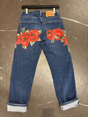 Levis 511 Floral Blue Cuffed Jeans - One - of - a - Kind Upcycled Statement Piece - Reckless Swagger