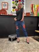Levis 511 Floral Blue Cuffed Jeans - One - of - a - Kind Upcycled Statement Piece - Reckless Swagger