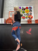 Levis 511 Floral Blue Cuffed Jeans - One - of - a - Kind Upcycled Statement Piece - Reckless Swagger