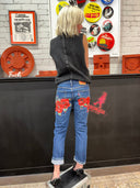 Levis 511 Floral Blue Cuffed Jeans - One - of - a - Kind Upcycled Statement Piece - Reckless Swagger