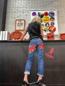 Levis 511 Floral Blue Cuffed Jeans - One - of - a - Kind Upcycled Statement Piece - Reckless Swagger