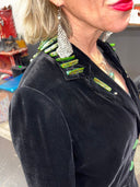 Luxury Punk Velvet Jacket - Apple Green Buttons & Cameo Sequin Skull - Reckless Swagger