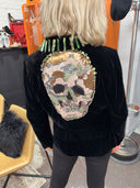Luxury Punk Velvet Jacket - Apple Green Buttons & Cameo Sequin Skull - Reckless Swagger