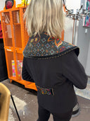 Luxury Wide Shawl Collar Coat - Upcycled with Rich Scarf & Velvet Beaded Trim - Reckless Swagger