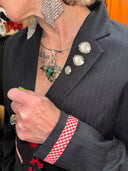 Marilyn Monroe & Puppy Upcycled Pinstripe Jacket - Vintage Classic with Checkered Trim - Reckless Swagger