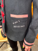 Marilyn Monroe & Puppy Upcycled Pinstripe Jacket - Vintage Classic with Checkered Trim - Reckless Swagger