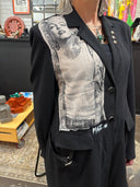 Matrix - Style Black Double Button Coat with Tattooed Marilyn Insert & Bondage Straps - Reckless Swagger