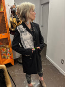 Matrix - Style Black Double Button Coat with Tattooed Marilyn Insert & Bondage Straps - Reckless Swagger