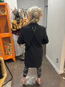 Matrix - Style Black Double Button Coat with Tattooed Marilyn Insert & Bondage Straps - Reckless Swagger