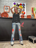 Miss Sixty Floral Flip Tommy Flare Jeans - Unique Vintage - Inspired Denim - Reckless Swagger