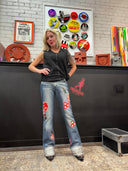 Miss Sixty Floral Flip Tommy Flare Jeans - Unique Vintage - Inspired Denim - Reckless Swagger