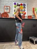 Miss Sixty Floral Flip Tommy Flare Jeans - Unique Vintage - Inspired Denim - Reckless Swagger