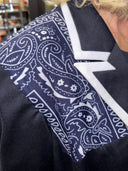 Navy Blue Knit Fully - Lined Classic Lady Jacket – Reworked with White Edging & Blue Bandana - Reckless Swagger