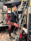 Navy Blue Knit Fully - Lined Classic Lady Jacket – Reworked with White Edging & Blue Bandana - Reckless Swagger