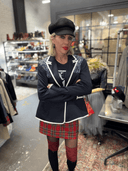 Navy Blue Knit Fully - Lined Classic Lady Jacket – Reworked with White Edging & Blue Bandana - Reckless Swagger