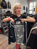 Navy Blue Knit Fully - Lined Classic Lady Jacket – Reworked with White Edging & Blue Bandana - Reckless Swagger