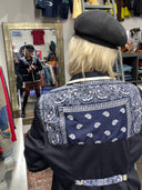 Navy Blue Knit Fully - Lined Classic Lady Jacket – Reworked with White Edging & Blue Bandana - Reckless Swagger