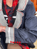 Navy Sateen Blazer reworked 'IT'S A FILTHY WORLD WITH LIVE IN" insert - Reckless Swagger