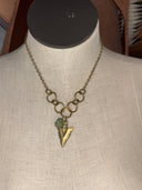 Necklace - Antique Brass Arrowhead w/ turquoise bead on short ab chain - Reckless Swagger