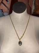 Necklace - Black Rutilated Quartz in Gold Leaf on long gold Rolo chain - Reckless Swagger