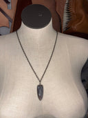 Necklace - Platinum Moonstone arrow on long gunmetal chain - Reckless Swagger