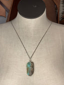 Necklace - Wire wrapped Amazonite pendant on long silver chain - Reckless Swagger