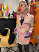 Oversized Linen Madras Patchwork Jacket - Bright Pink & Indigo Statement Piece - Reckless Swagger