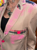Oversized Linen Madras Patchwork Jacket - Bright Pink & Indigo Statement Piece - Reckless Swagger