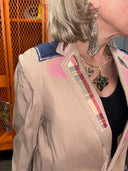 Oversized Linen Madras Patchwork Jacket - Bright Pink & Indigo Statement Piece - Reckless Swagger