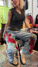 Painted and Patched Flowers & Birds Trouser Jeans - Reckless Swagger
