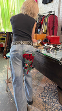 Painted and Patched Flowers & Birds Trouser Jeans - Reckless Swagger
