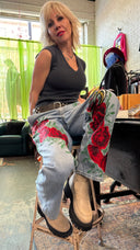 Painted and Patched Flowers & Birds Trouser Jeans - Reckless Swagger