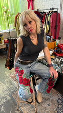 Painted and Patched Flowers & Birds Trouser Jeans - Reckless Swagger