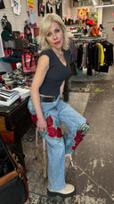 Painted and Patched Flowers & Birds Trouser Jeans - Reckless Swagger