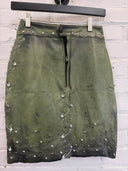 Painted & Pinned Punked Green Leather Skirt - Reckless Swagger