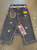 Painted Stars & Floral Slash Midi Jean Skirt - Reckless Swagger