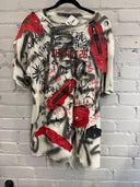 Painted T-shirt with Red Vegan Leather Zippers - Reckless Swagger