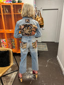 Paisley Stone Washed Denim Overall Mechanic Suit - Upcycled Statement Piece - Reckless Swagger
