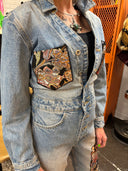 Paisley Stone Washed Denim Overall Mechanic Suit - Upcycled Statement Piece - Reckless Swagger