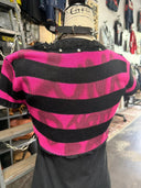 Pink & Black Shredded&Fitted Striped Punk Pin Top - Reckless Swagger